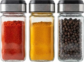 5Five® Hranatá sklenená korenička s multifunkčným nerezovým viečkom INOX, 100ml