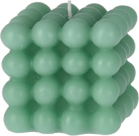 Sviečka kocka v mentolovom farebnom prevedení v tvare bubliniek 7,5 x 7,5 x 7,5 cm 41456