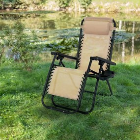 Záhradné ležadlo s držiakom na nápoje, béžové