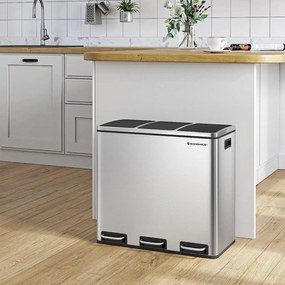 Odpadkový kôš, kôš na separovaný odpad, 54 litrov 3 x 18 L, strieborný