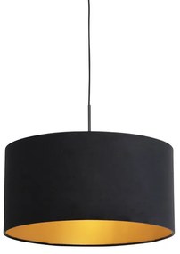Závesné svietidlo s velúrovým tienidlom čierne so zlatým 50 cm - Combi