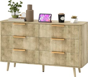 HOMCOM Komoda s 6 zásuvkami do spálne s pruhovaným dizajnom a drevenými nohami 62x35x105 cm Dub | Aosom