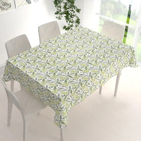 Biante Bavlnený obdĺžnikový obrus Sandra SA-426 Zelené vetvičky s lístkami na bielom 50x100 cm