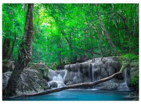 Sklenený obraz - Vodopád Erawan, Kanchanaburi, Thajsko (70x50 cm)