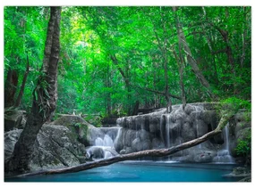 Sklenený obraz - Vodopád Erawan, Kanchanaburi, Thajsko (70x50 cm)