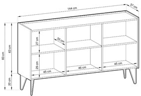 KOMODA EDEN ČIERNOŠEDÁ + MRAMOR 144 cm