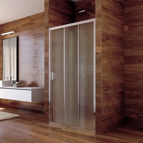 Mereo, Sprchový set: zasúvacie trojdielne sprchové dvere 100x190, 6mm Point sklo, chrómový profil a sprchovací žľab k stene vr. roštu, MER-CK80632KZ