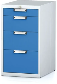 Alfa 3 Dielenský zásuvkový box na náradie MECHANIC, 4 zásuvky, 480 x 600 x 840 mm, modré dvere