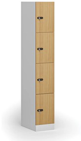 Šatníková skrinka s úložnými boxmi, 4 boxy, 1850 x 300 x 500 mm, mechanický kódový zámok, laminované dvere, buk