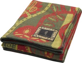 Vlnená deka Bees Green 130x170, zeleno-červená