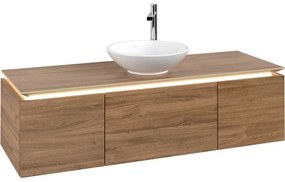 VILLEROY &amp; BOCH Legato závesná skrinka pod umývadlo na dosku (umývadlo v strede), 3 zásuvky, s LED osvetlením, 1400 x 500 x 380 mm, Oak Kansas, B585L0RH