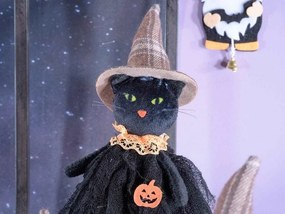 Halloweenska dekorácia Čierna mačka 22 cm