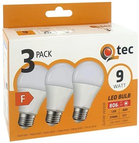 Žiarovka LED QTEC 9W A60 E27 2700K 3PACK