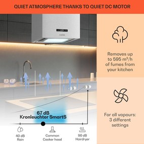 Klarstein Kronleuchter Smart, digestor, 40 cm, ostrovčekový, 595 m³/h, ovládánie cez aplikáciu, LED panel, strieborný