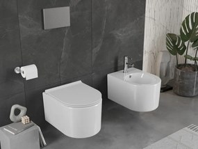 Mexen Sofia, závesná WC misa 490x360x355 mm, Rimless Tornádo + toaletné WC sedadlo z duroplastu, biela lesklá, 30540500