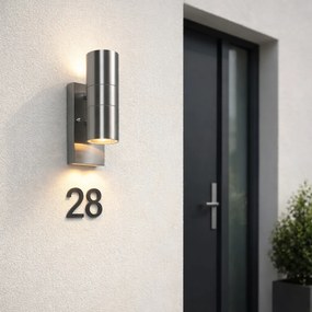 Vonkajšia nástenná lampa oceľ 2-svetlo IP44 so senzorom súmraku - Duo