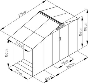Záhradný domček plocha 278 x 127 cm (šedá)