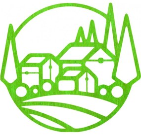 Drevený nástenný obraz - Krajina s domčekmi a stromami  | SENTOP PR0431-C