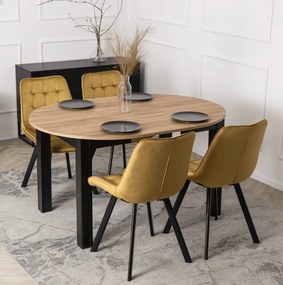 Sada stola HARRY 102-142 cm Craft Oak/Čierna a 4 stoličiek RICK Horčicová