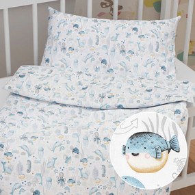 Biante Detské bavlnené posteľné obliečky do postieľky Sandra SA-442 Morský svet modrý na bielom Do postieľky 90x140 a 50x70 cm