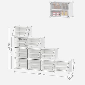 Organizér na topánky KIMBERLY, 10 boxov, biela/priesvitná SongmicsHome