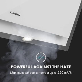 Klarstein Mirage 90, digestor, 90 cm, nástenný, 550 m³/h, A++, dotykový panel, RGB svetlo, biely