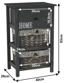 Tempo Kondela Komoda, 2 košíky, 1 zásuvka, sivohnedá, DARKIE 2