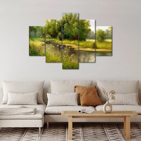 Obraz - Rieka pri lese, olejomaľba (150x105 cm)