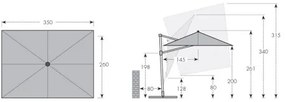 Doppler ACTIVE 350 x 260 cm - záhradný slnečník s bočnou tyčou - 2. akosť  (S285)