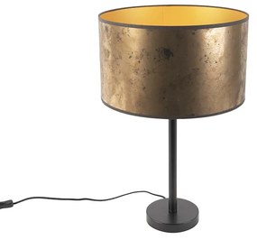 Art Deco stolná lampa čierna so starobronzovým tienidlom 35 cm - Simplo