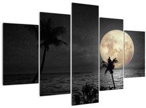 Obraz - Pláž za splnu v šedých tónoch (150x105 cm)