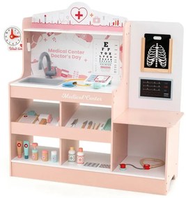 Hračka do nemocnice so zdravotníckym vybavením a 24 doplnkami Drevená herná súprava Doktor ružová