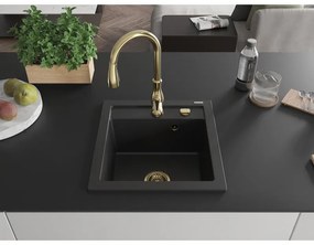 Mexen Vito, 1-komorový granitový drez 520x490x210 mm a drezová batéria Savita, čierna, 6503-77-672601-50