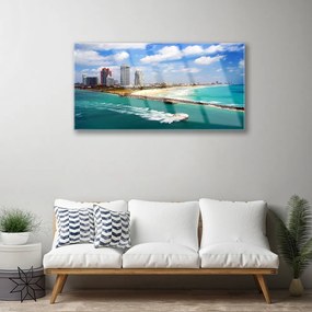 Obraz na skle More pláž mesto krajina 140x70 cm
