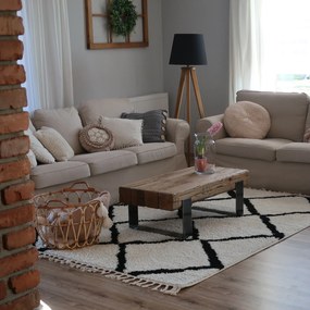 Koberec BERBER CROSS, biely, strapce, Maroko Shaggy