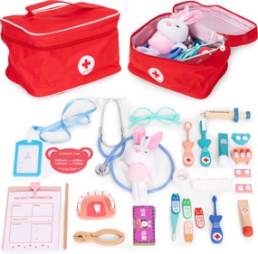 ECOTOYS Dřevěná lékařská sada ECOTOYS, 28 doplňků, lékařská taška, od 3 let