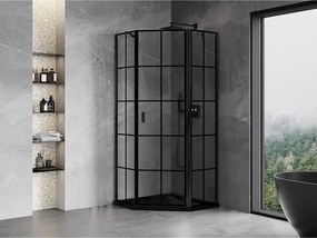 Mexen Mist, päťuholníkový sprchový kút, pravý 80 x 80 cm, číre sklo-čierna mriežka, 8A8-080-080-70-77-P