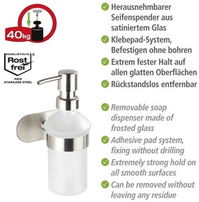 Samodržiaci sklenený dávkovač mydla v matne striebornej farbe 200 ml Orea – Wenko