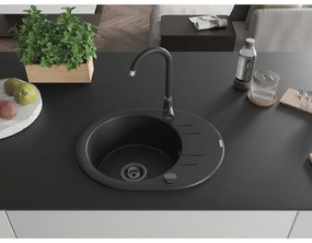Mexen Kevin, drez granitový 586x458x190 mm, 1-komorový a čierna batéria Telma, čierna, 6517-77-670200-70-B