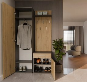 Predsieňová stena so zrkadlom a šuplíkmi DUO dub artisan/antracit