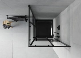 Mexen Rio, štvorcový sprchovací kút s posuvnými dverami 80(dvere) x 80(dvere) x 190 cm, 6mm číre sklo s pásikmi, čierny profil + čierna sprchová vanička SLIM, 860-080-080-70-20-4070B