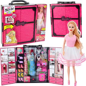 LEAN Toys Ružová šatníková súprava pre bábiky, šaty, topánky, doplnky