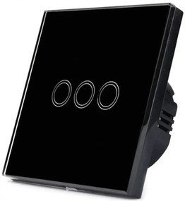 MILIO Sklenený dotykový vypínač trojitý - čierny