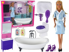 Lean Toys Bábika v modrom župane – Kúpeľňové doplnky