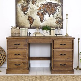 Rustikálny veľký pracovný stôl so 6 zásuvkami, 152x60x81 cm