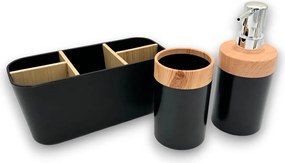 Orion Súprava 3 organizérov do kúpeľne TUKAN, čierna/drevo
