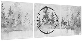 Obraz - Jelene pri jazere (s hodinami) (90x30 cm)
