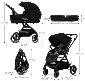 KINDERKRAFT SELECT - Kombinovaný kočík 2v1 YOXI Pure black
