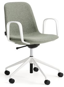 Stolička LANGLEY, nízky sedák, s kolieskami a podrúčkami, biela/zelenošedá