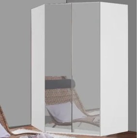 Rohová šatníková skriňa New York D, biela / zrkadlo / osvetlenie%